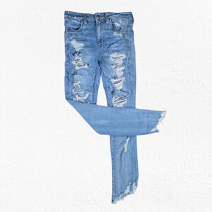 American Eagle High Rise Light Wash Distressed Jeggings Size 6 Stretch Denim